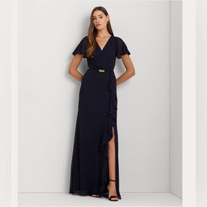 NIB RALPH LAUREN Belted Georgette Flutter-Sleeve
Gown US size 4